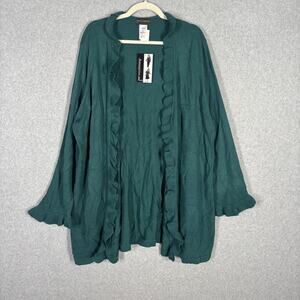 JMS Cardigan Sweater 4XL Emerald Teal Jade Ruffle Soft Thin Open Career Church